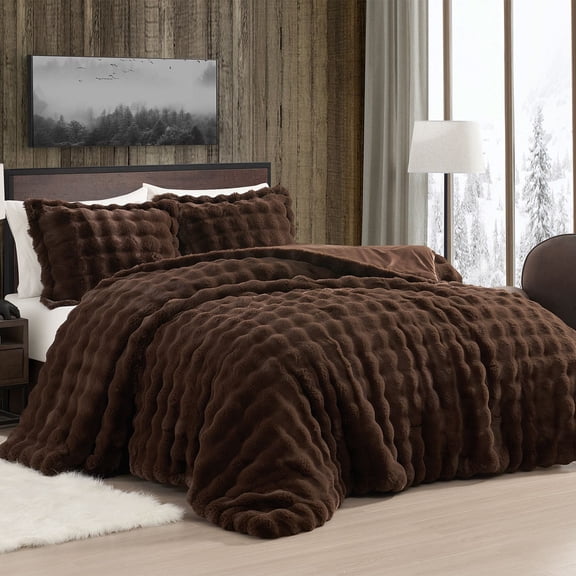 Alpine Cabin 3-Piece Bubble Fur Comforter Set, Assorted Sizes