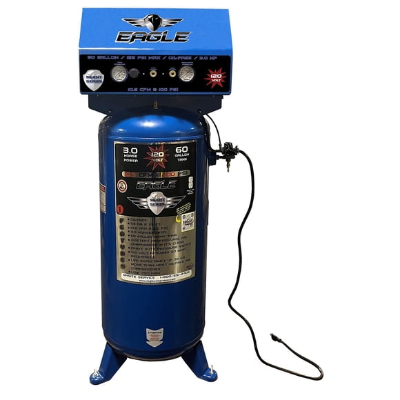 EA-10000 60 gal 4 HP Peak Upright 10.5 CFM @ 90 psi ( 125 psi max) w/ Control Panel, Dual Motor, 120 Volt, 4 cylinder