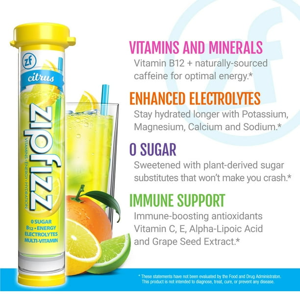 Zipfizz Energy Multi-Vitamin Hydration Drink Mix, Citrus, 20 ct