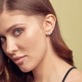 thumbnail image 4 of Round Cut Gemstone & 0.13 CT. TW Diamond Stud Halo Earrings in Sterling Silver, 4 of 5