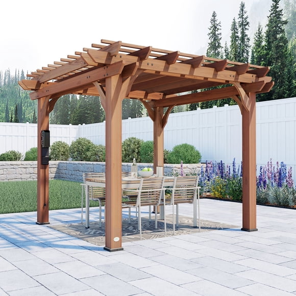 Backyard Discovery Beaumont Cedar Pergola with Trellis Roof and PowerPort, Choose Size