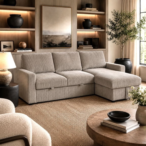 Haven Corduroy 2-Piece Reversible Sleeper Sectional with Storage Chaise