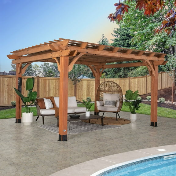 Backyard Discovery Beaumont Cedar Pergola with Trellis Roof and PowerPort, Choose Size