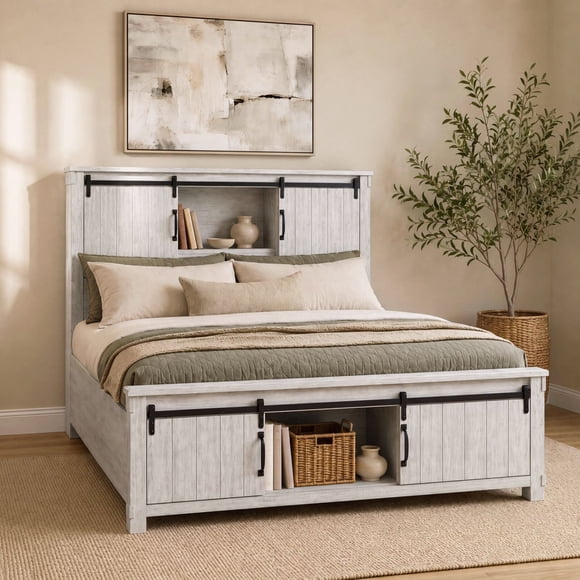 Society Den Jack Platform Storage Bed in White, Assorted Sizes