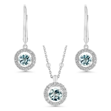 Round Cut Lab Created Gemstone Dancing Pendant & Earring Set in Sterling Silver