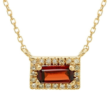 Baguette Cut Gemstone and 0.06 CT. T.W. Diamond Halo Pendant Necklace in 14K Gold