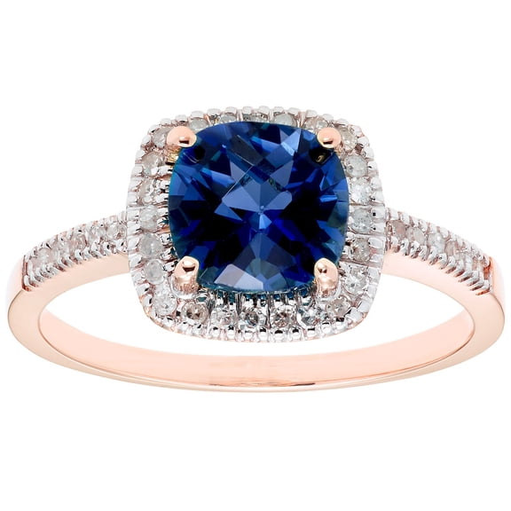 Cushion Cut Gemstone & 0.18 CT.T.W. Halo Diamond Ring in 14K Gold