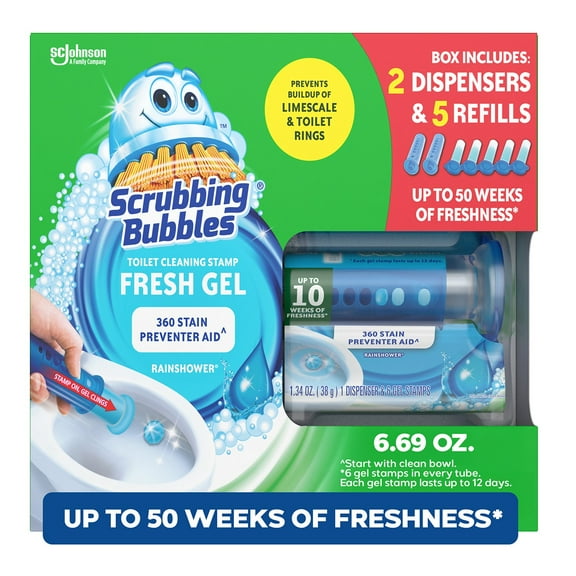 Scrubbing Bubbles Toilet Gel Stamp, Rainshower 2 dispensers + 30 gel stamps