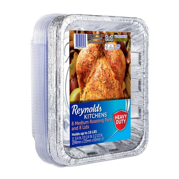 Reynolds Kitchens 12" x 9" x 3" Aluminum 10lb Roaster with Lids, 8 ct.