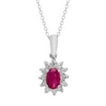 thumbnail image 1 of Oval Cut Gemstone & 0.18 CT. T.W. Starburst Pendant Necklace in 14K Gold, 1 of 3