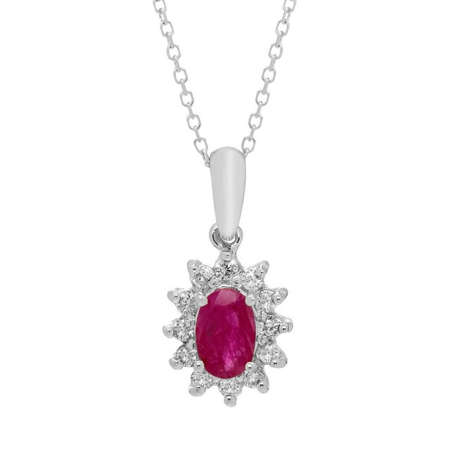 Oval Cut Gemstone & 0.18 CT. T.W. Starburst Pendant Necklace in 14K Gold