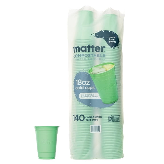 Matter Compostable, Green Party Cups, 18 oz., 140 Ct.