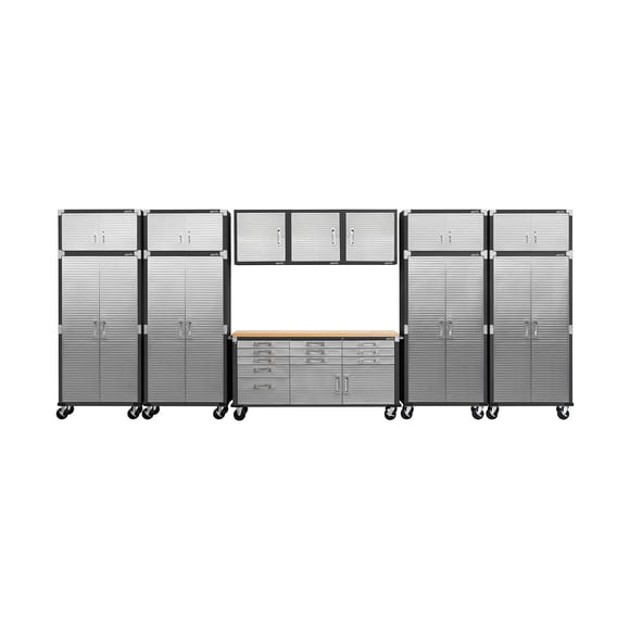 Seville Classics UltraHD 12-Piece Steel Garage Cabinet Storage Set with Rolling Workbench, 18 Feet Wide