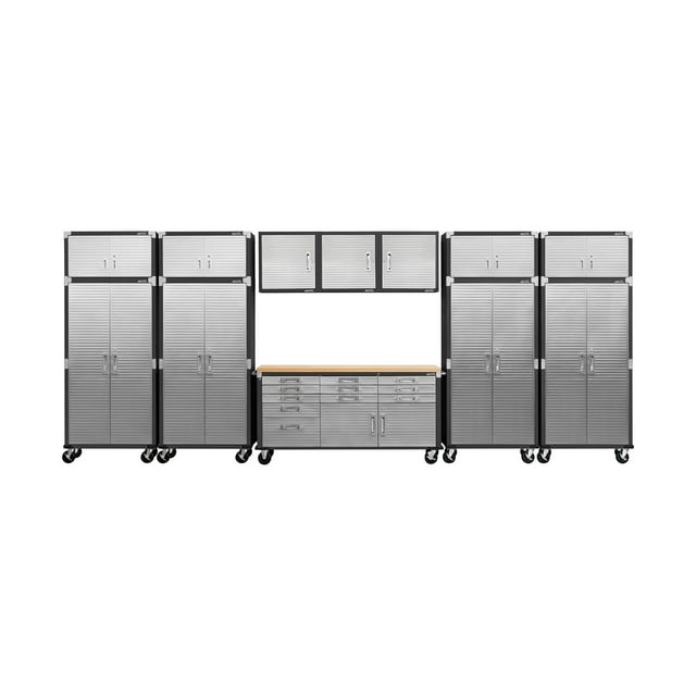 Seville Classics UltraHD 12-Piece Steel Garage Cabinet Storage Set with Rolling Workbench, 18 Feet Wide