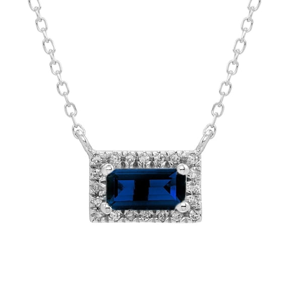 Baguette Cut Gemstone and 0.06 CT. T.W. Diamond Halo Pendant Necklace in 14K Gold