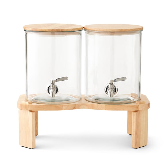 Member's Mark Double Glass Drink Dispenser with Rubberwood Stand
