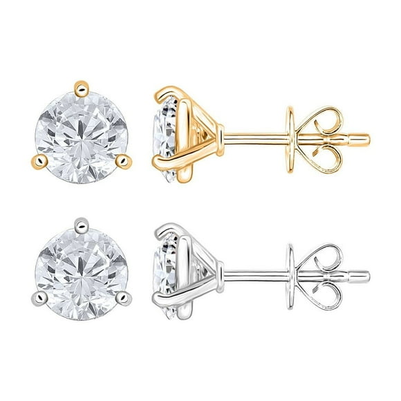Round Cut Diamond Martini Set Stud Earrings in 14K Gold