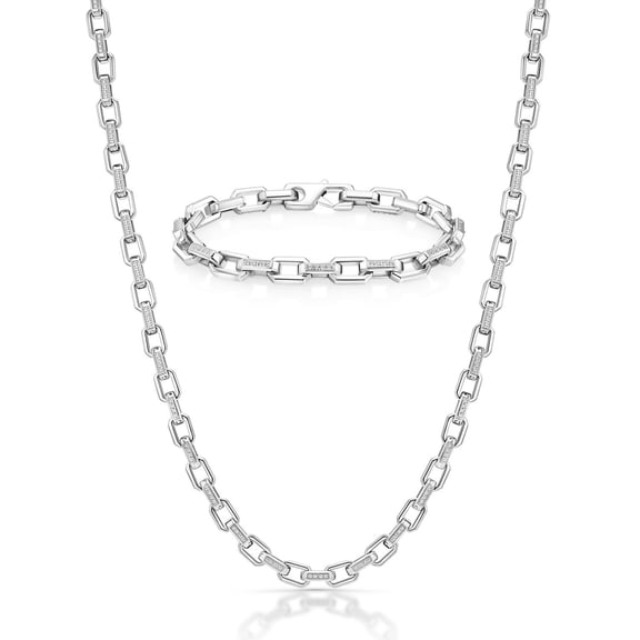 Spartan Lab White Sapphire Necklace Bracelet Set Stainless Steel