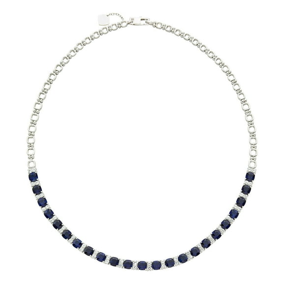 Cushion Cut Lab Created Gemstone and White Sapphire Tennis Necklace in Sterling Silver