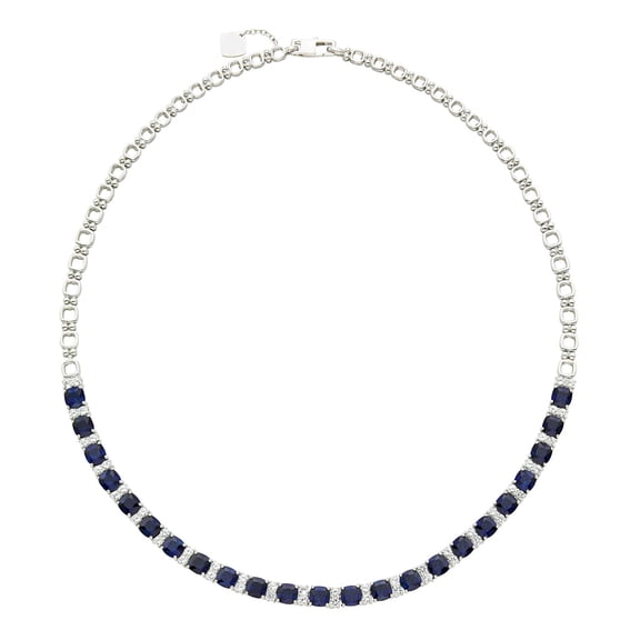 Cushion Cut Lab Created Gemstone and White Sapphire Tennis Necklace in Sterling Silver