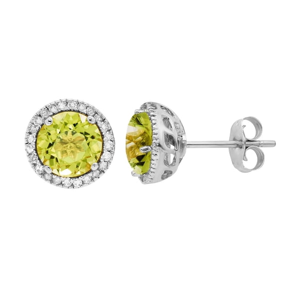 Round Cut Gemstone & 0.13 CT. T.W. Halo Diamond Stud Earrings in 14K Gold