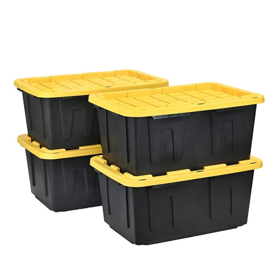 Member's Mark 27 Gallon Heavy-Duty Black and Yellow Storage Tote, 20.6" D x 30.6" W x 14.3" H, 1 pack or 4 pack