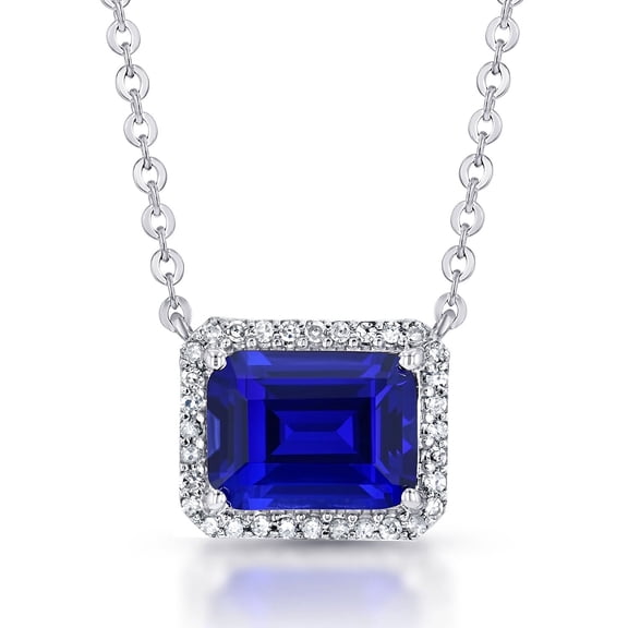 Emerald Cut Lab Created Gemstone & 0.08 CT. T.W. Diamond Necklace in Sterling Silver
