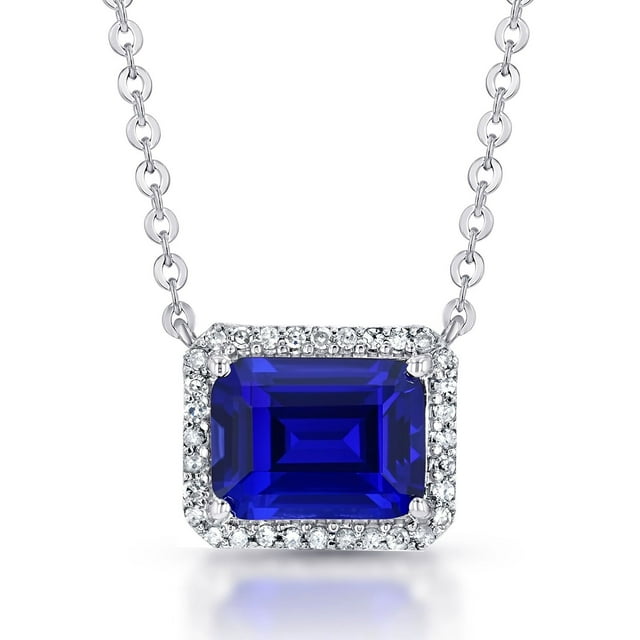 Emerald Cut Lab Created Gemstone & 0.08 CT. T.W. Diamond Necklace in Sterling Silver
