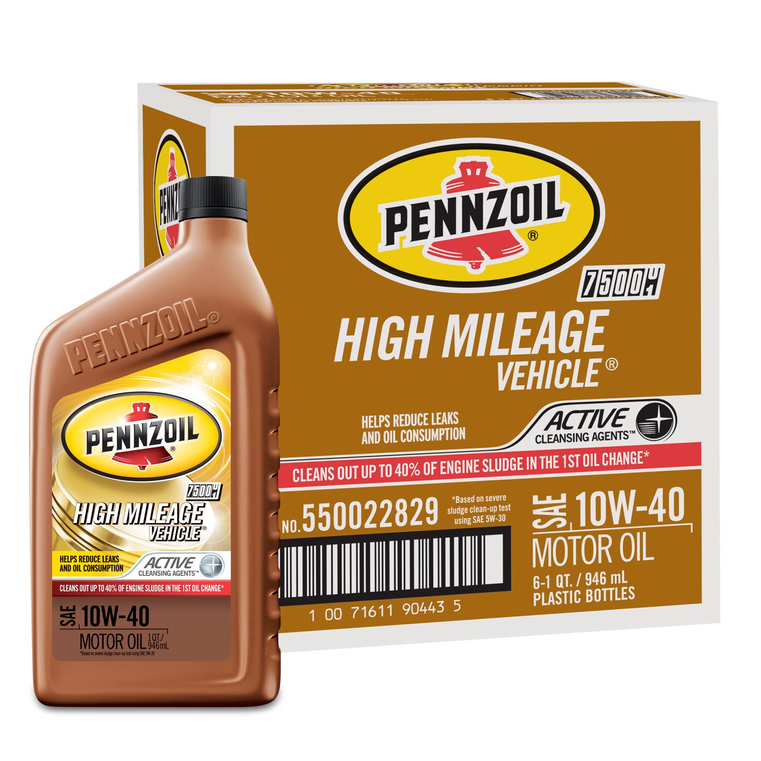 Pennzoil High Mileage SAE 10W-40 Motor Oil 6-pack/1 quart bottles ...