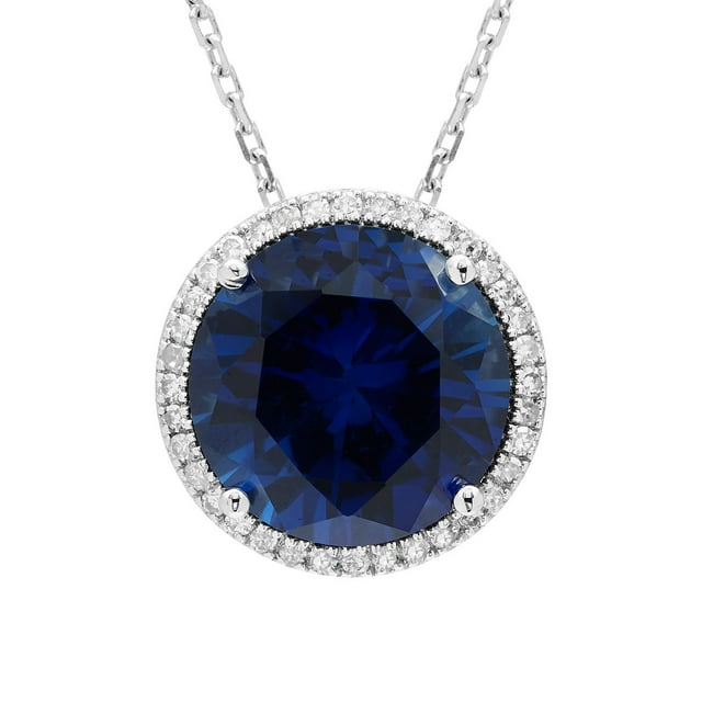Lab Created Round Gemstone and 0.12 Diamond Halo in Serling Silver