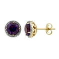 thumbnail image 1 of Round Cut Gemstone & 0.13 CT. T.W. Halo Diamond Stud Earrings in 14K Gold, 1 of 5