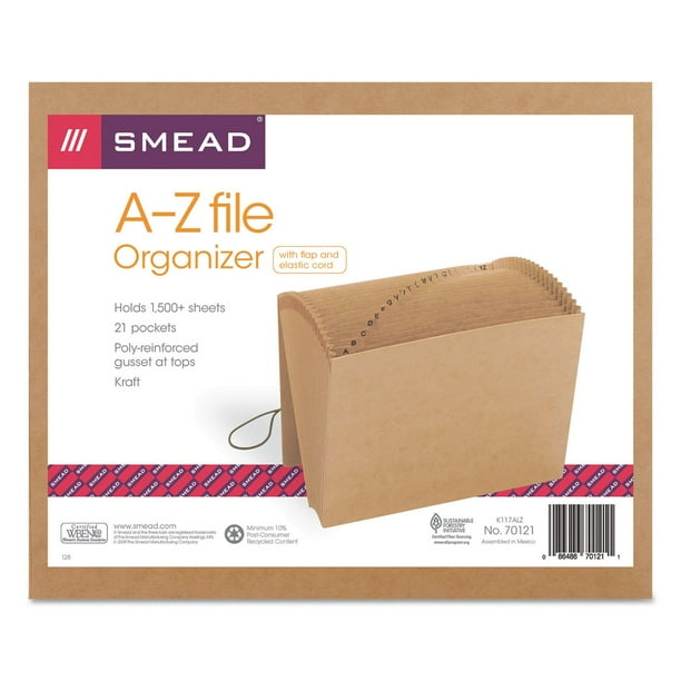 Smead 21 Pocket A-Z Indexed Expanding Files, Cord Closure, Kraft