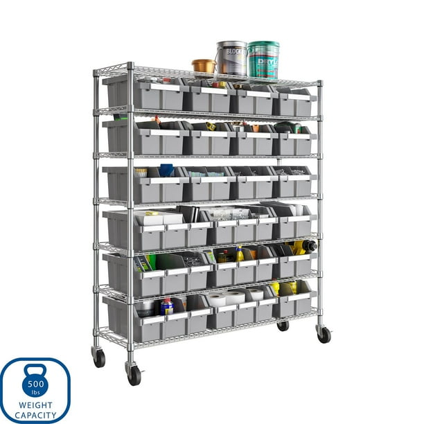 Seville Classics Extra Wide 7-Tier NSF 21-Bin Rack, 48