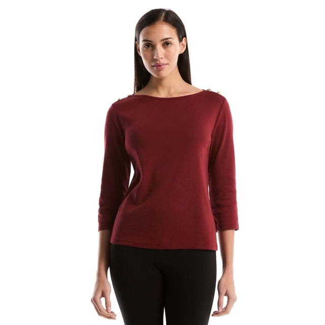 Rafaella Women's 3/4 Sleeve Boatneck Top