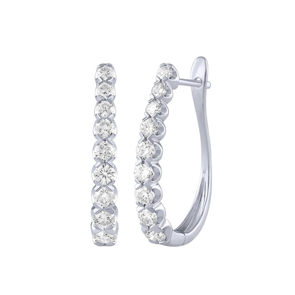 Round Cut Oval Shape Diamond Hoop Earrings in 14K Gold
