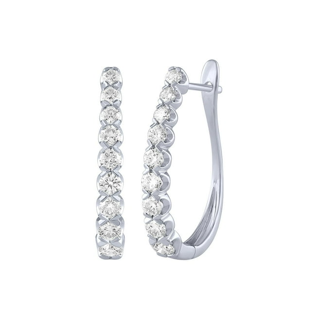 Round Cut Oval Shape Diamond Hoop Earrings in 14K Gold
