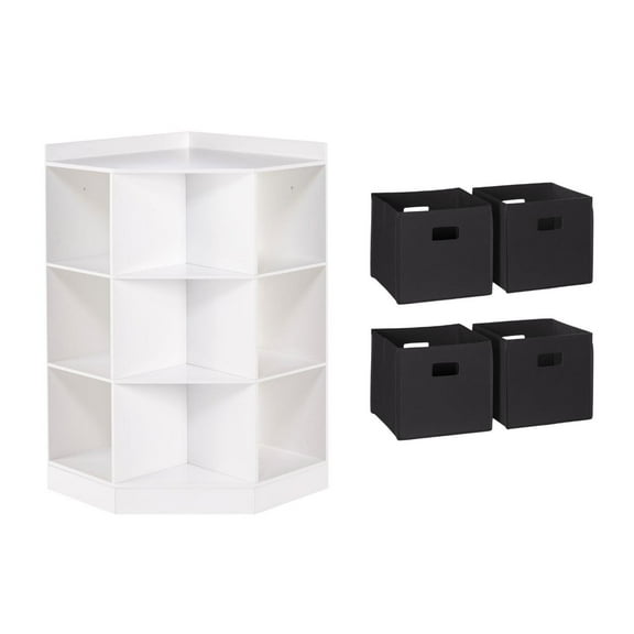 RiverRidge Kids Corner Playroom 6 Cubby Cabinet with 4 Folding Storage Bins