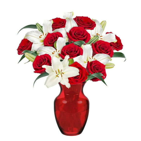 Member's Mark Red Roses and Lilies Vase Arrangement
