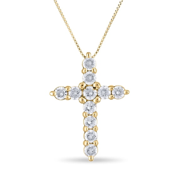 0.96 CT. T.W. Diamond Cross Pendant Necklace in 14K Gold
