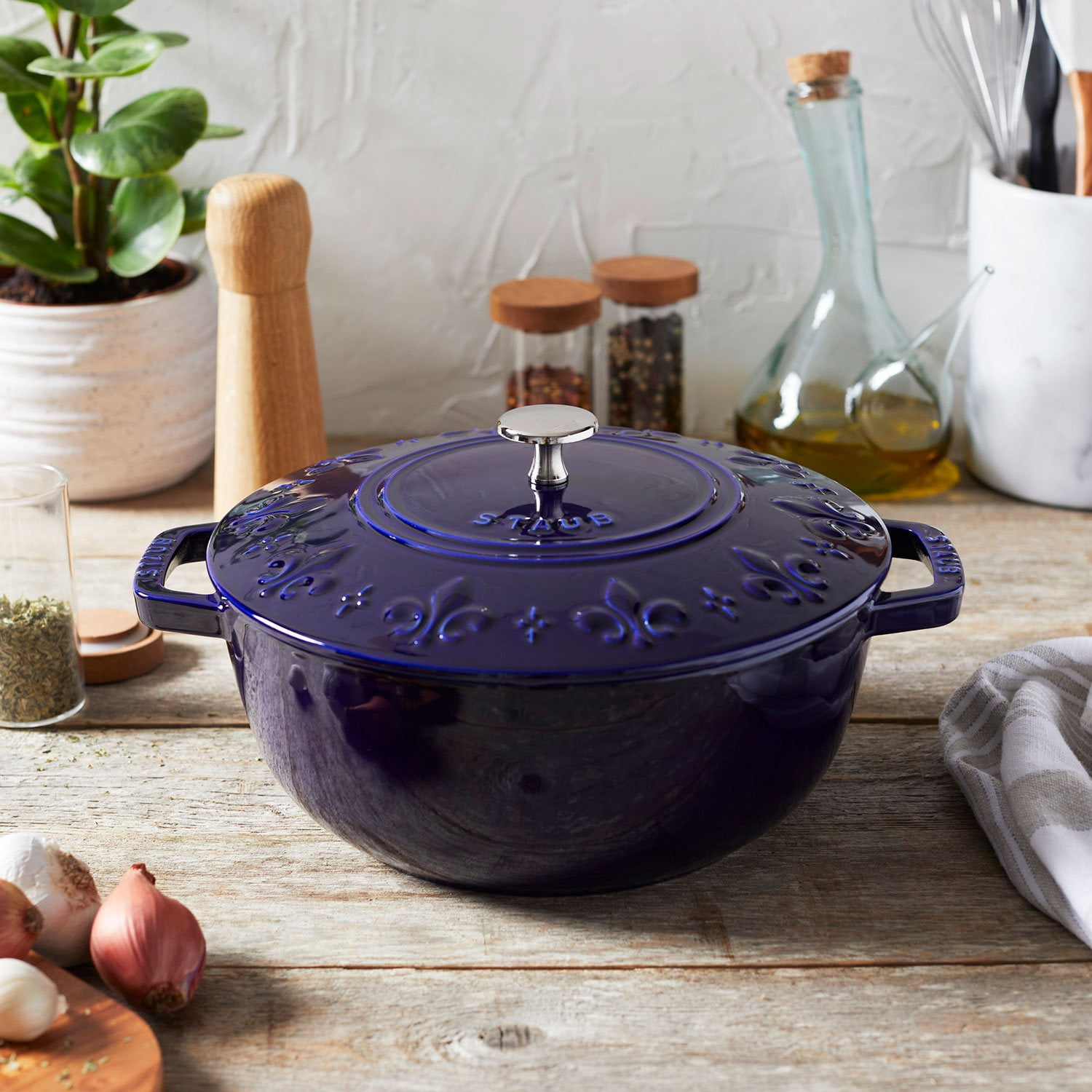 Staub Enameled Cast Iron 3.75-Quart Essential Fleur De Lis Cocotte