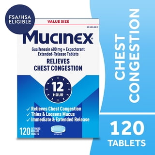 Mucinex 12-Hour Chest Congestant & Mucus Relief Tablets, 600 mg Guaifenesin 120 ct.