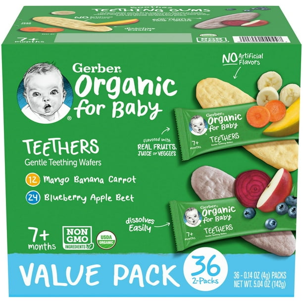 Gerber Organic Teething Wafers Variety Pack, 36
