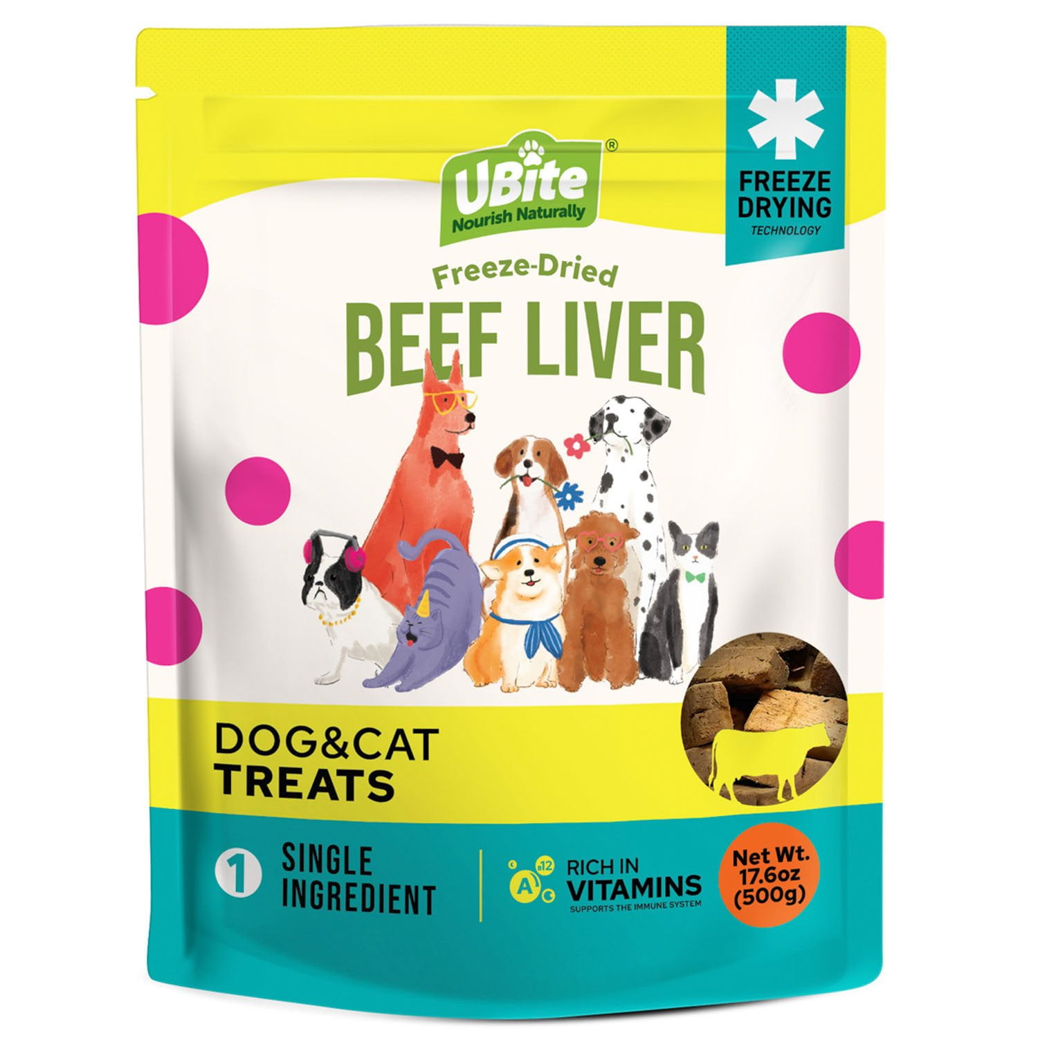 UBite Raw Bits Freeze-Dried Beef Liver Dog Cat Treats, 17 oz