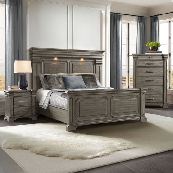 Society Den Paterson Storage 3PC or 5PC Bedroom Set in Grey, Assorted Sizes
