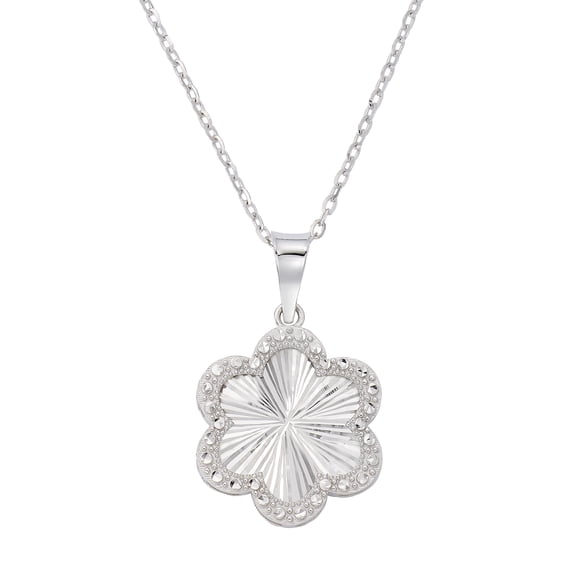 Diamond Cut Halo Flower Necklace in 14K Gold