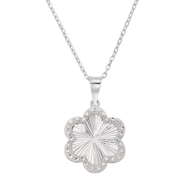 Diamond Cut Halo Flower Necklace in 14K Gold