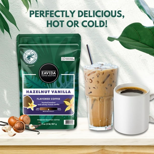 Zavida Coffee Whole Bean Coffee, Hazelnut Vanilla, 32 oz