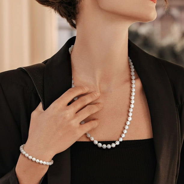 Freshwater Cultured Pearl Necklace and Bracelet Set in Sterling