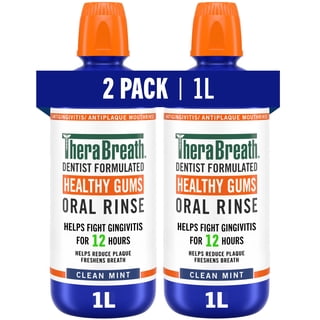 TheraBreath Healthy Gums Oral Rinse, Alcohol Free, Clean Mint, 1L., 2 pk.
