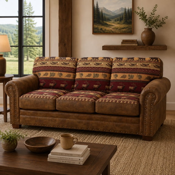 Sierra Lodge Rustic Faux-Leather Sleeper Sofa